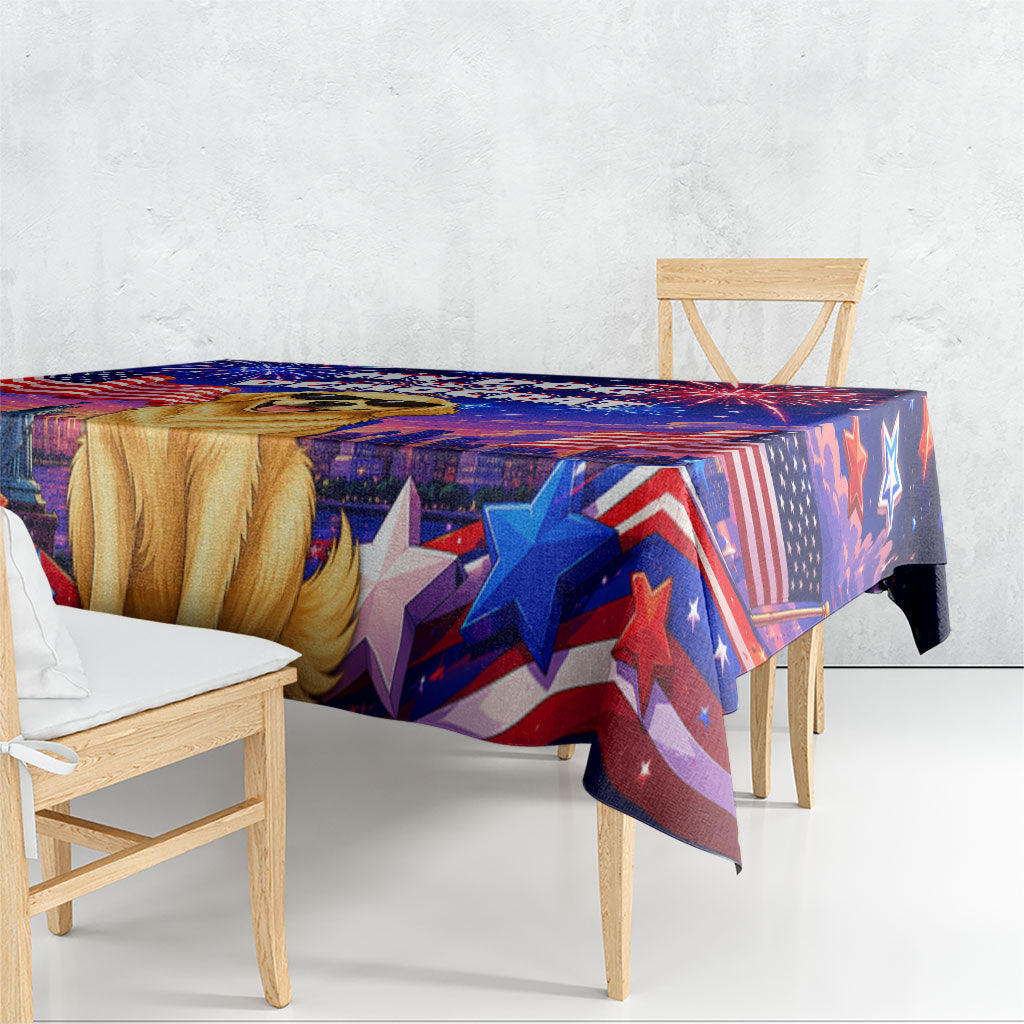 Golden Retriever My Dog Is A Democrat Tablecloth Patriotic Statue Of Liberty Fireworks
