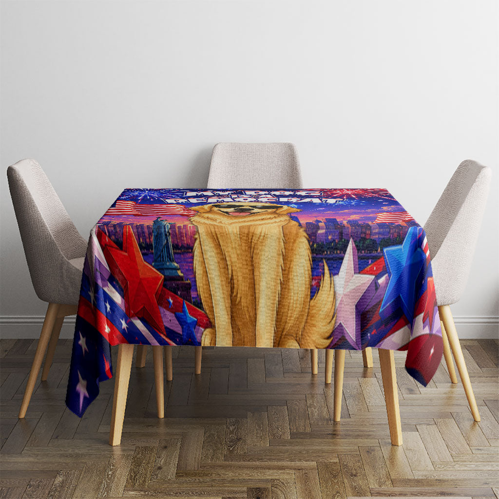Golden Retriever My Dog Is A Democrat Tablecloth Patriotic Statue Of Liberty Fireworks