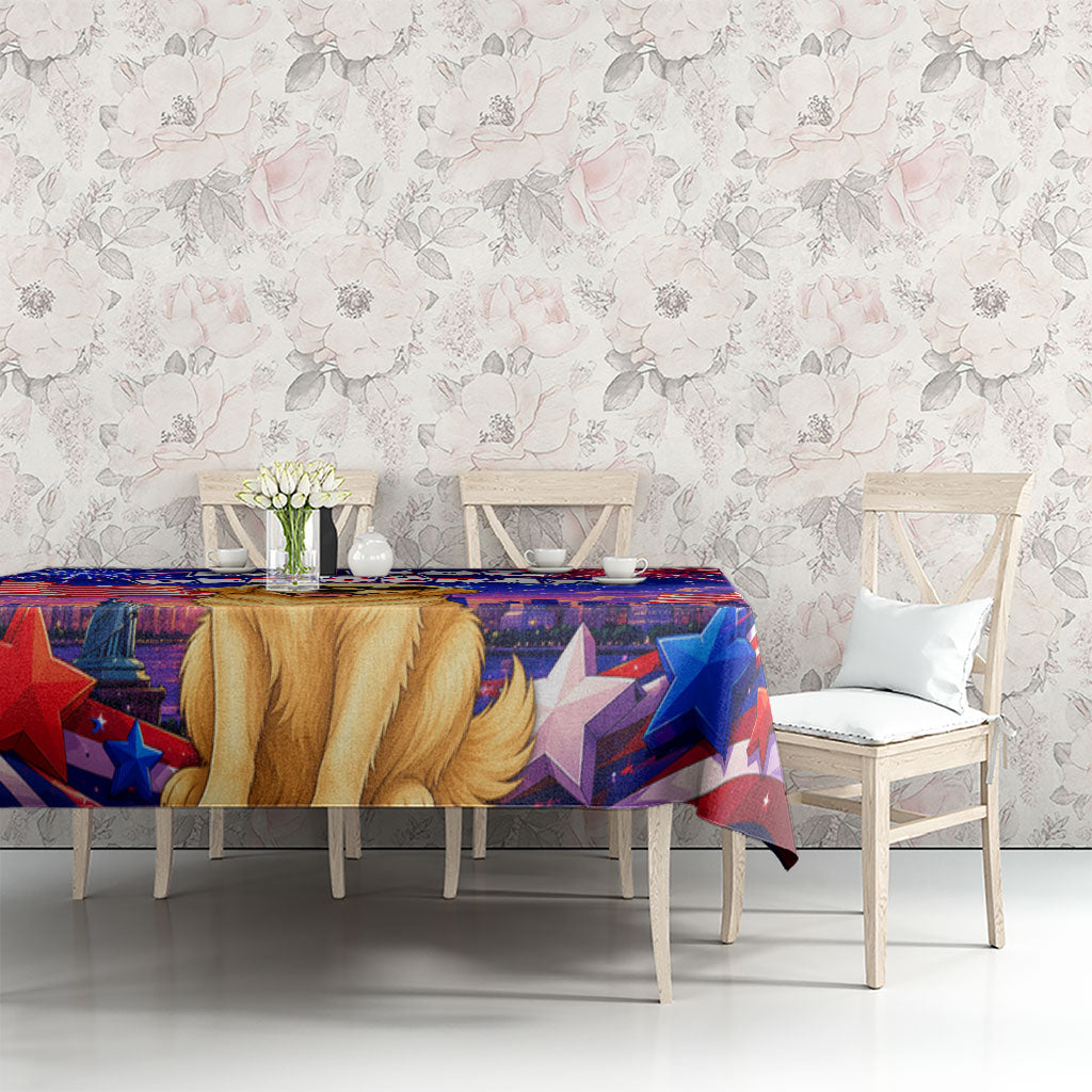 Golden Retriever My Dog Is A Democrat Tablecloth Patriotic Statue Of Liberty Fireworks