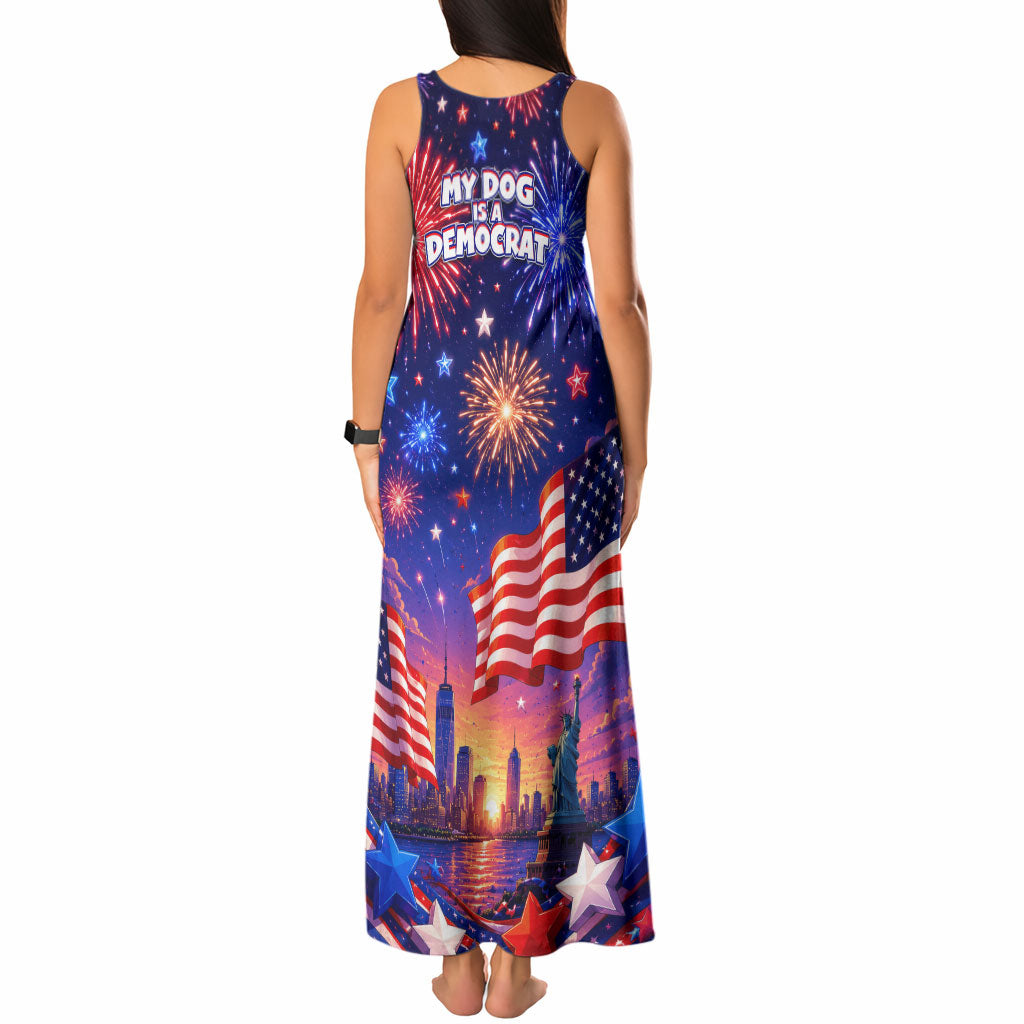 Golden Retriever My Dog Is A Democrat Tank Maxi Dress Patriotic Statue Of Liberty Fireworks