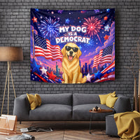 Golden Retriever My Dog Is A Democrat Tapestry Patriotic Statue Of Liberty Fireworks