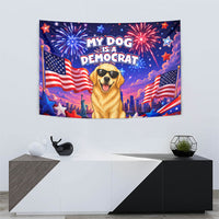 Golden Retriever My Dog Is A Democrat Tapestry Patriotic Statue Of Liberty Fireworks