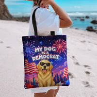 Golden Retriever My Dog Is A Democrat Tote Bag Patriotic Statue Of Liberty Fireworks