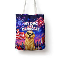 Golden Retriever My Dog Is A Democrat Tote Bag Patriotic Statue Of Liberty Fireworks