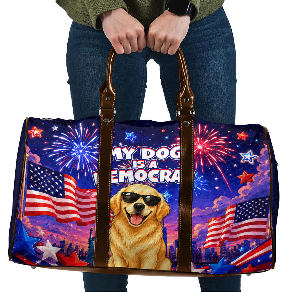Golden Retriever My Dog Is A Democrat Travel Bag Patriotic Statue Of Liberty Fireworks