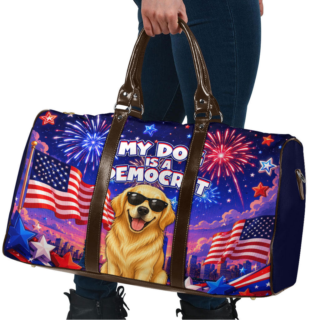Golden Retriever My Dog Is A Democrat Travel Bag Patriotic Statue Of Liberty Fireworks