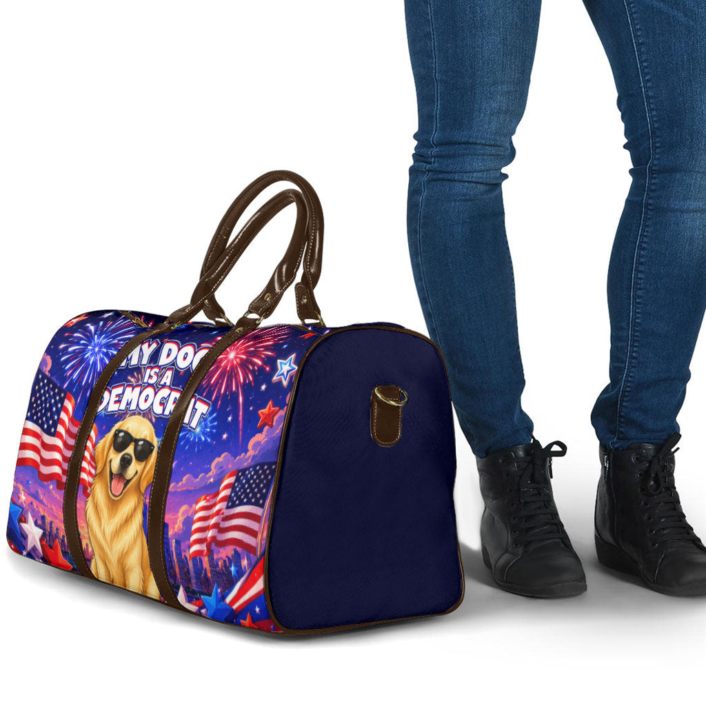 Golden Retriever My Dog Is A Democrat Travel Bag Patriotic Statue Of Liberty Fireworks