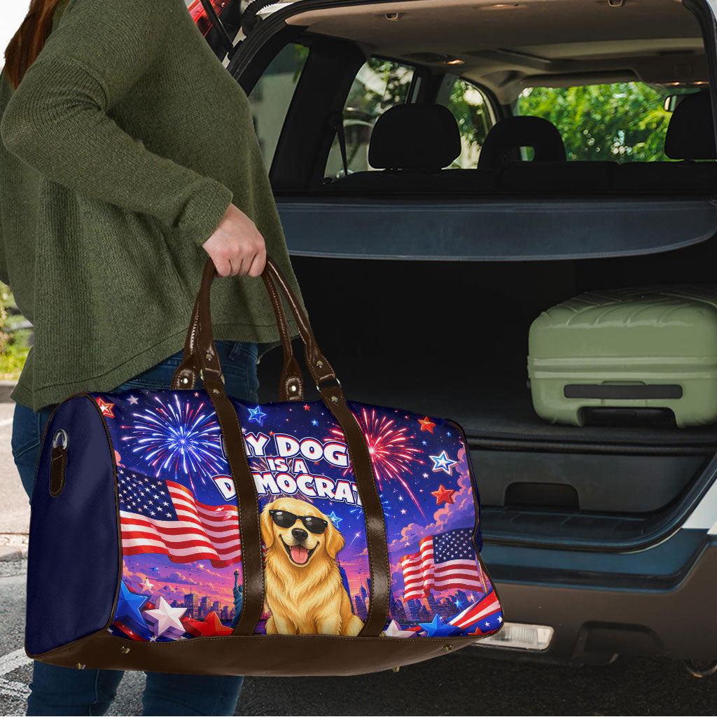 Golden Retriever My Dog Is A Democrat Travel Bag Patriotic Statue Of Liberty Fireworks