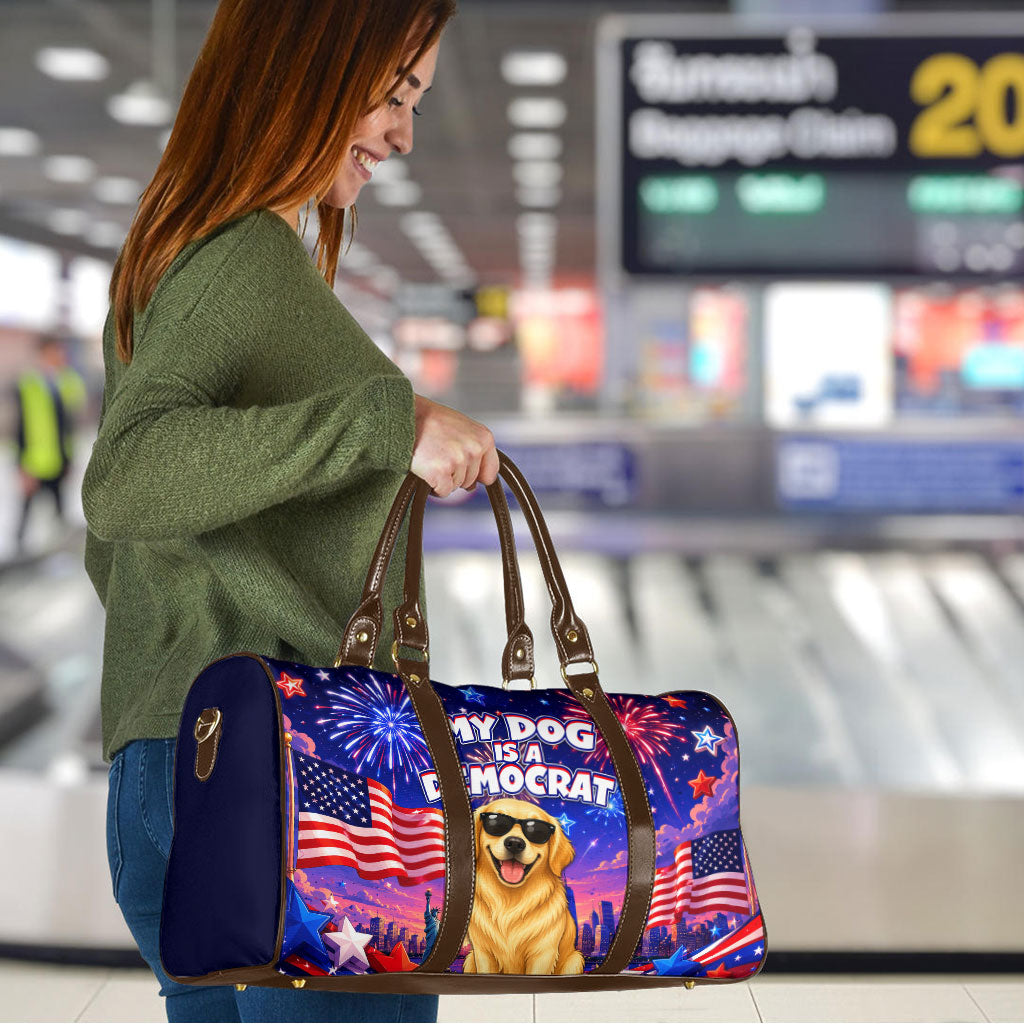 Golden Retriever My Dog Is A Democrat Travel Bag Patriotic Statue Of Liberty Fireworks