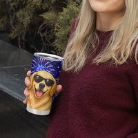 Golden Retriever My Dog Is A Democrat Tumbler Cup Patriotic Statue Of Liberty Fireworks