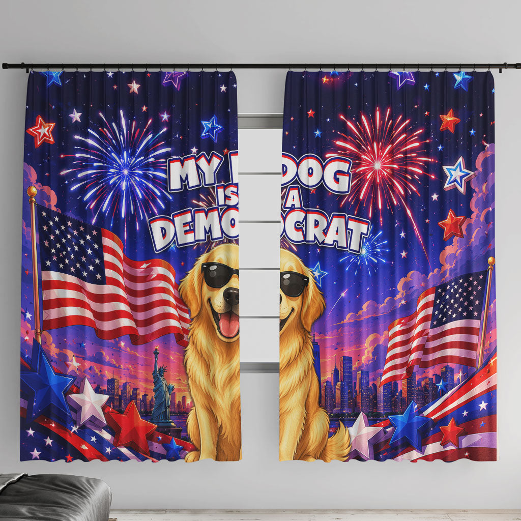 Golden Retriever My Dog Is A Democrat Window Curtain Patriotic Statue Of Liberty Fireworks
