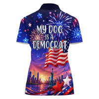 Golden Retriever My Dog Is A Democrat Women Polo Shirt Patriotic Statue Of Liberty Fireworks