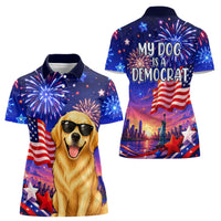 Golden Retriever My Dog Is A Democrat Women Polo Shirt Patriotic Statue Of Liberty Fireworks