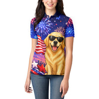 Golden Retriever My Dog Is A Democrat Women Polo Shirt Patriotic Statue Of Liberty Fireworks
