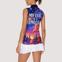 Golden Retriever My Dog Is A Democrat Women Sleeveless Polo Shirt Patriotic Statue Of Liberty Fireworks