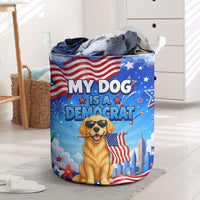 My Dog Is A Democrat Laundry Basket Golden Retriever Patriotic American Flag Graphic