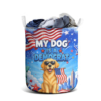 My Dog Is A Democrat Laundry Basket Golden Retriever Patriotic American Flag Graphic