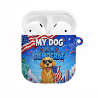 My Dog Is A Democrat AirPods Case Golden Retriever Patriotic American Flag Graphic