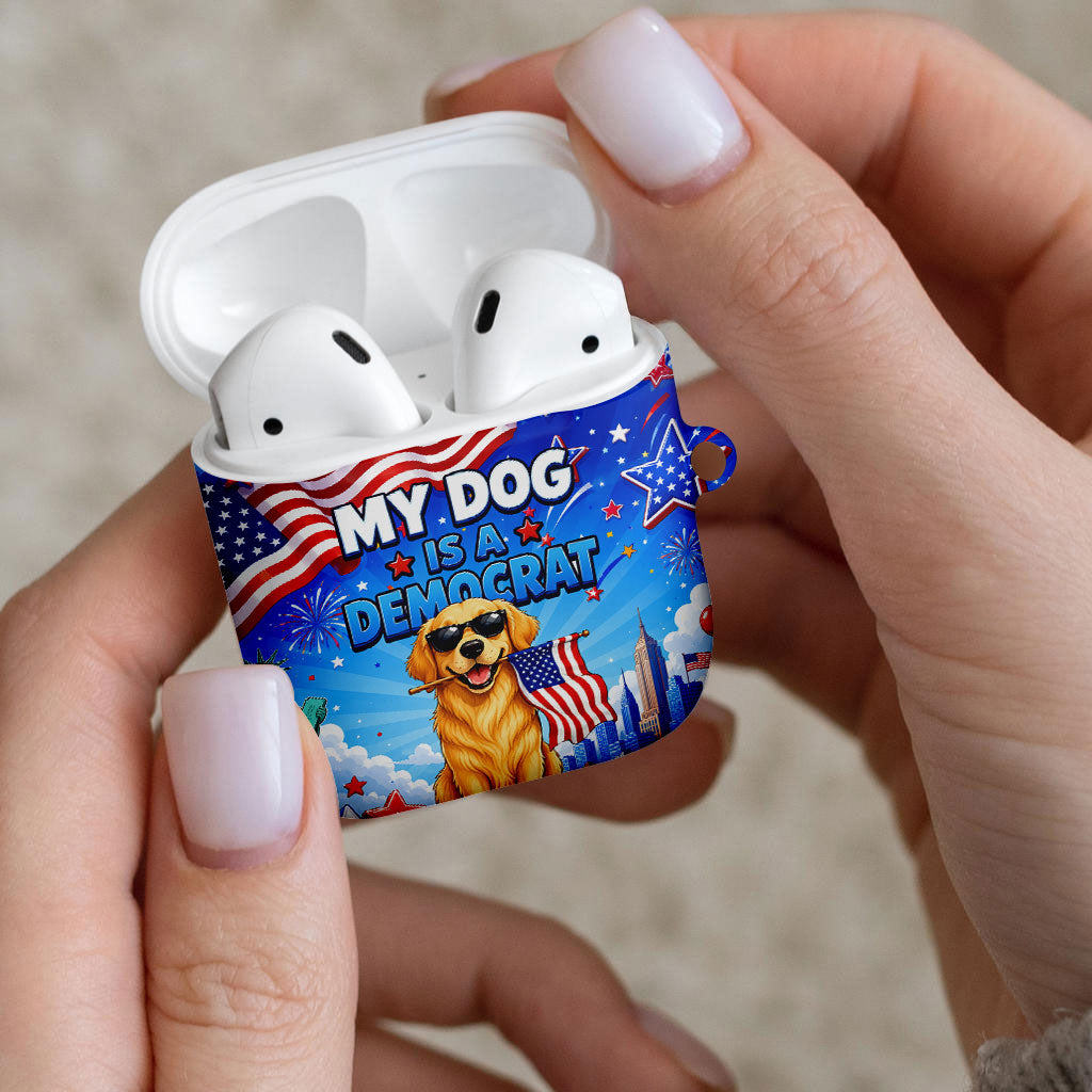 My Dog Is A Democrat AirPods Case Golden Retriever Patriotic American Flag Graphic