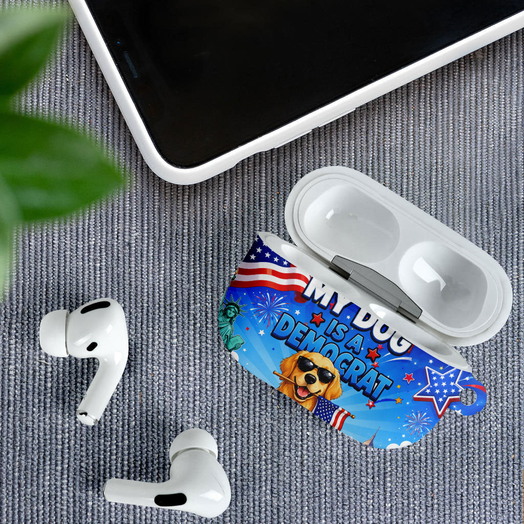 My Dog Is A Democrat AirPods Case Golden Retriever Patriotic American Flag Graphic