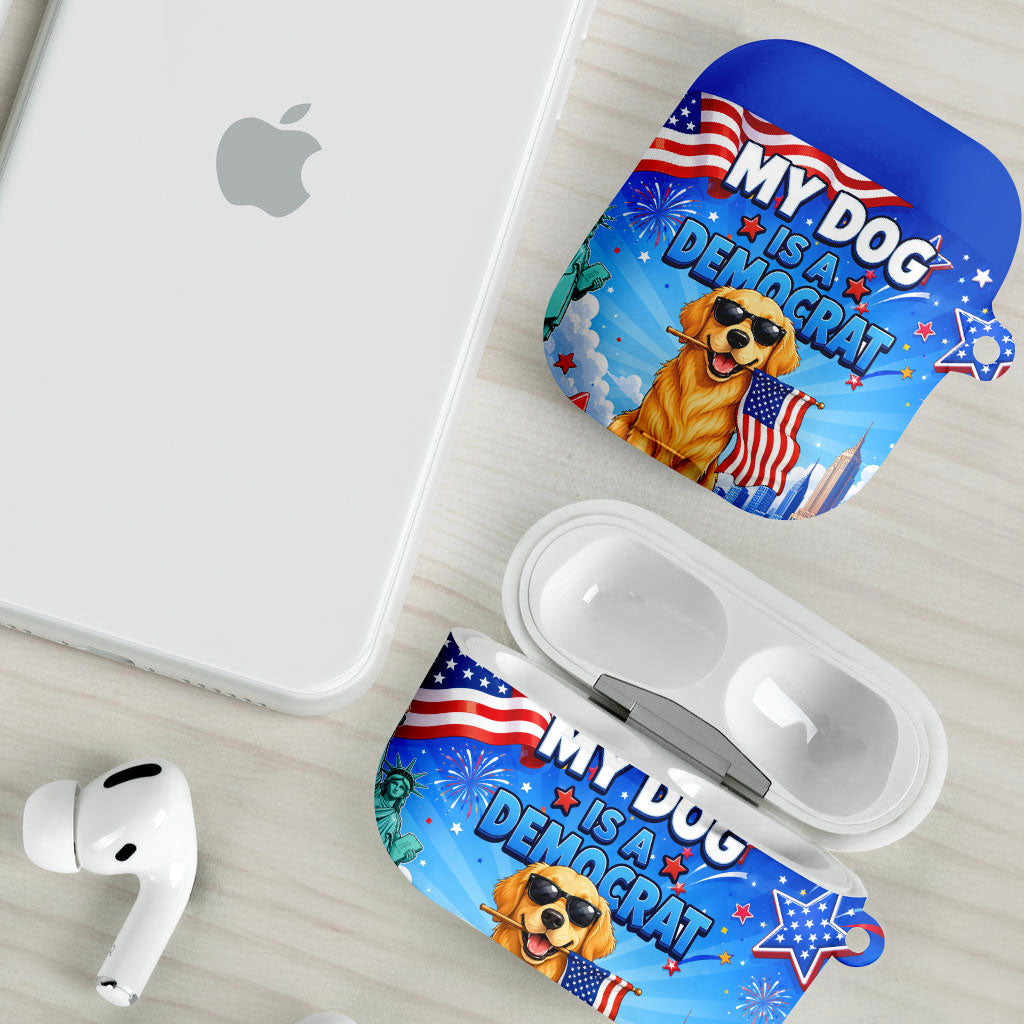 My Dog Is A Democrat AirPods Case Golden Retriever Patriotic American Flag Graphic