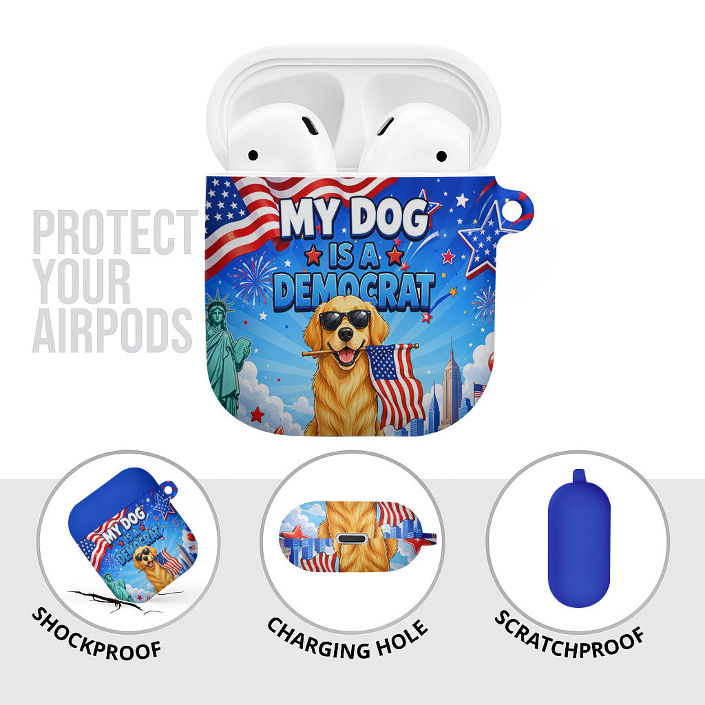 My Dog Is A Democrat AirPods Case Golden Retriever Patriotic American Flag Graphic