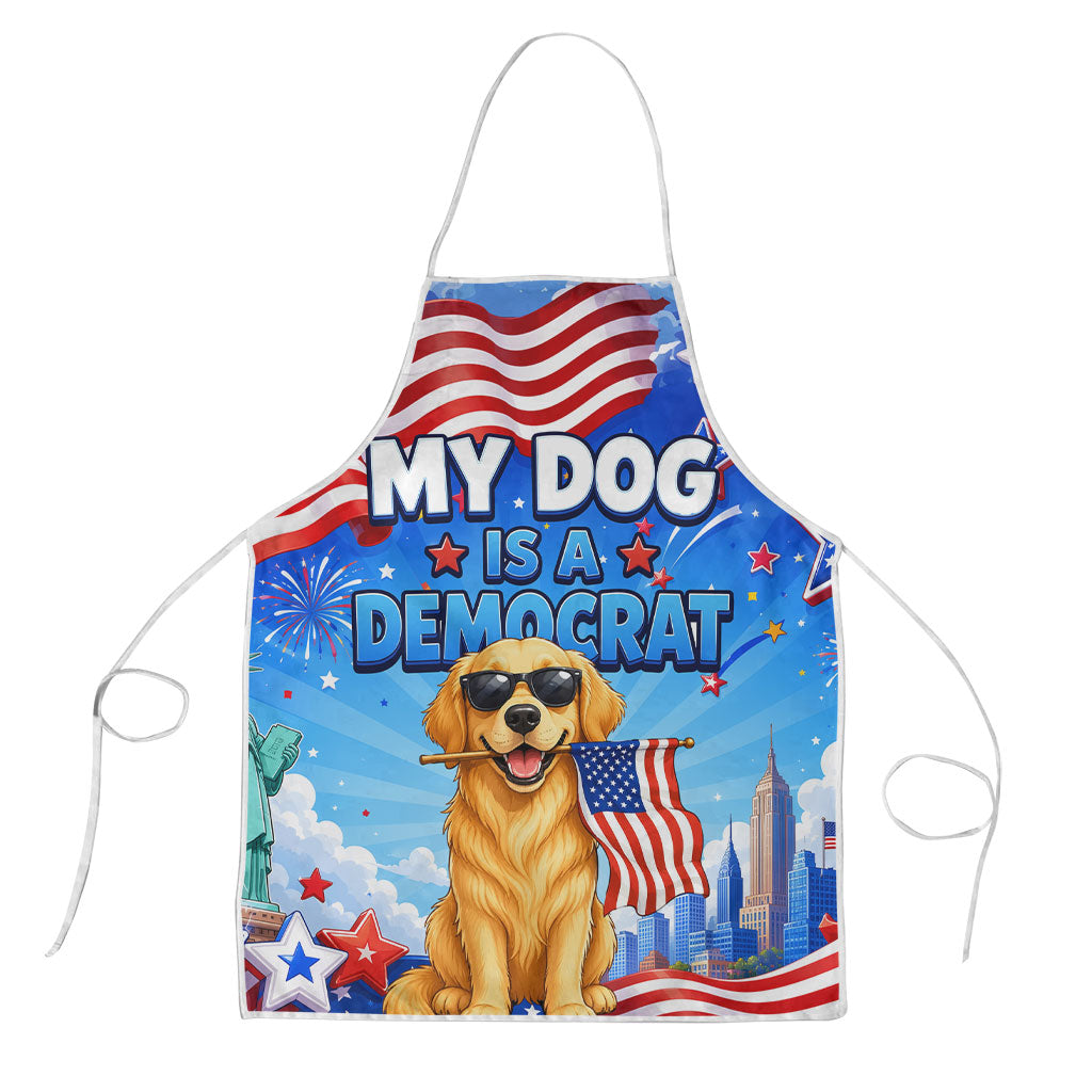 My Dog Is A Democrat Apron Golden Retriever Patriotic American Flag Graphic