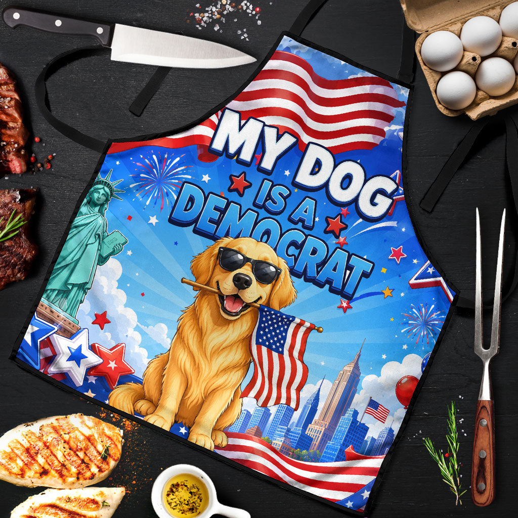 My Dog Is A Democrat Apron Golden Retriever Patriotic American Flag Graphic