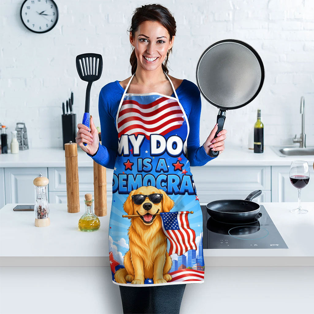 My Dog Is A Democrat Apron Golden Retriever Patriotic American Flag Graphic