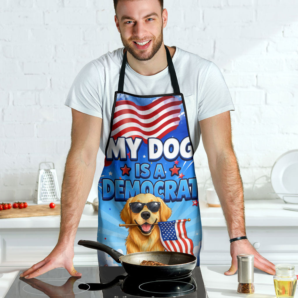 My Dog Is A Democrat Apron Golden Retriever Patriotic American Flag Graphic
