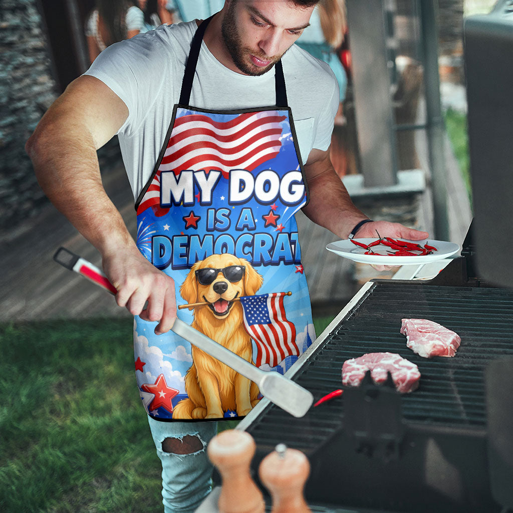 My Dog Is A Democrat Apron Golden Retriever Patriotic American Flag Graphic