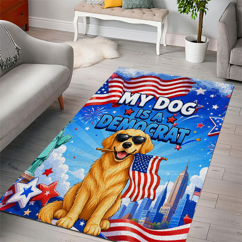 My Dog Is A Democrat Area Rug Golden Retriever Patriotic American Flag Graphic