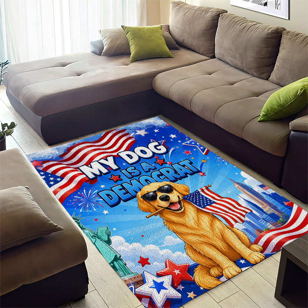 My Dog Is A Democrat Area Rug Golden Retriever Patriotic American Flag Graphic