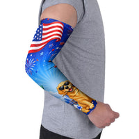 My Dog Is A Democrat Arm Sleeves Golden Retriever Patriotic American Flag Graphic