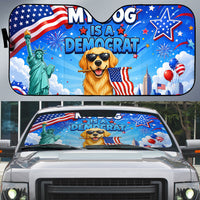 My Dog Is A Democrat Auto Sun Shade Golden Retriever Patriotic American Flag Graphic