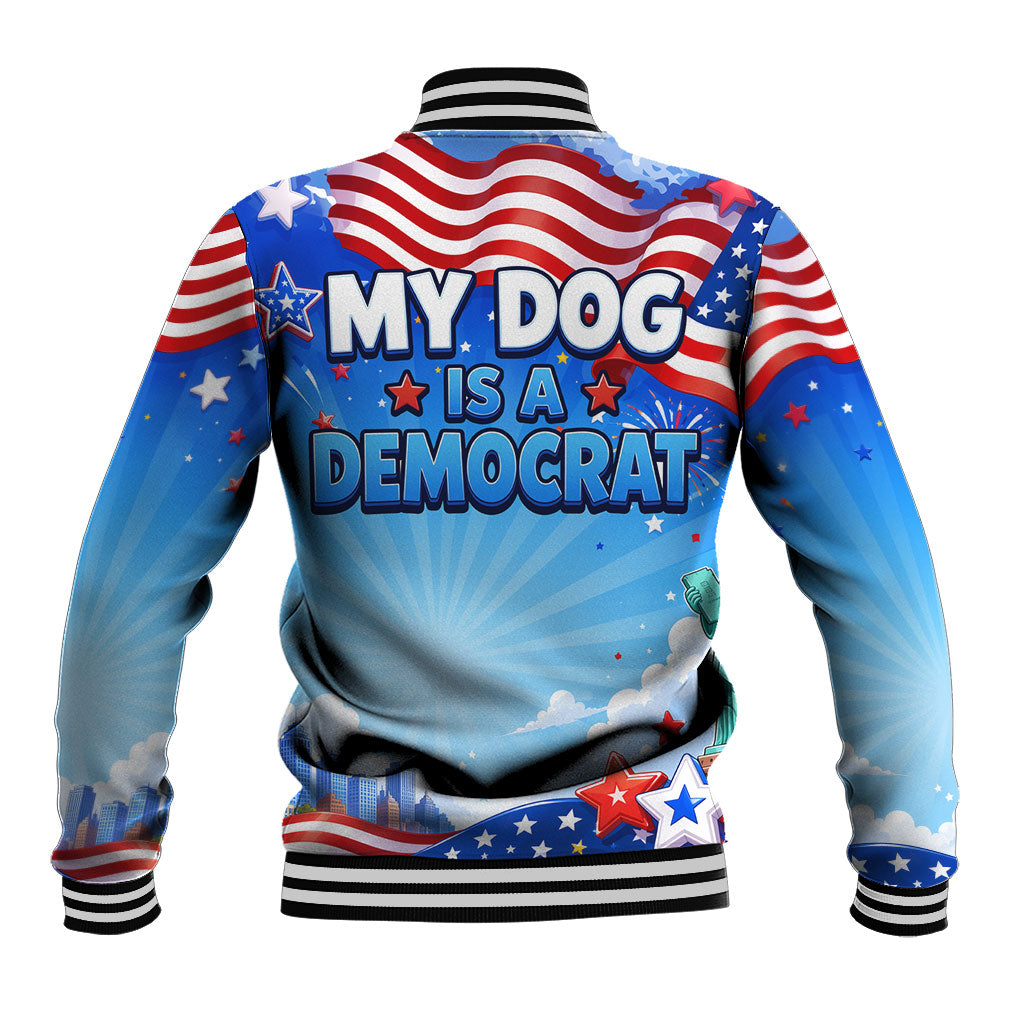 My Dog Is A Democrat Baseball Jacket Golden Retriever Patriotic American Flag Graphic