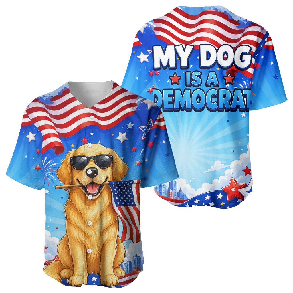 My Dog Is A Democrat Baseball Jersey Golden Retriever Patriotic American Flag Graphic