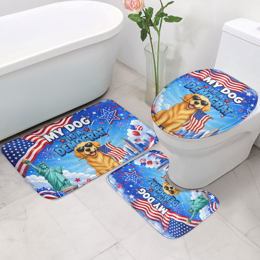 My Dog Is A Democrat Bathroom Set Golden Retriever Patriotic American Flag Graphic
