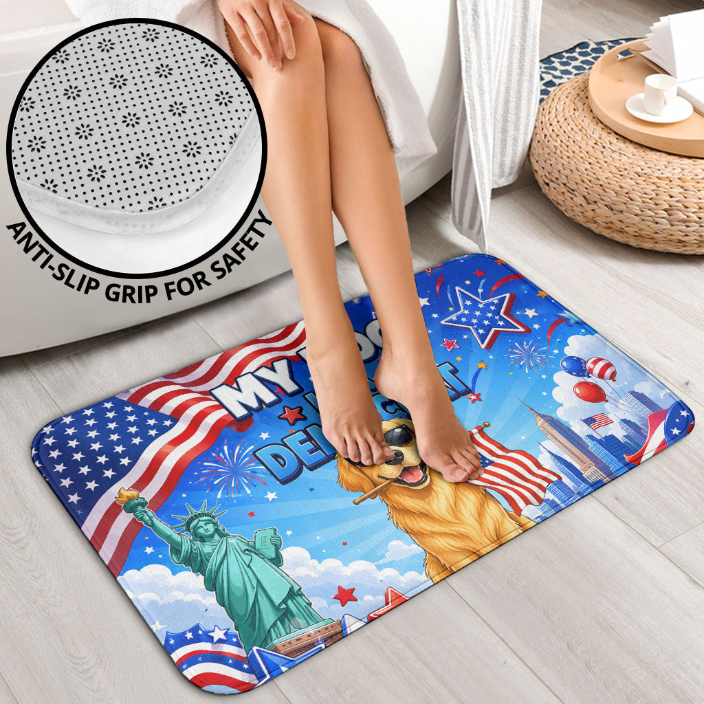 My Dog Is A Democrat Bathroom Set Golden Retriever Patriotic American Flag Graphic