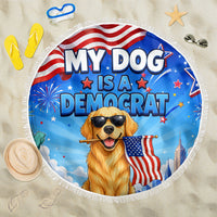 My Dog Is A Democrat Beach Blanket Golden Retriever Patriotic American Flag Graphic