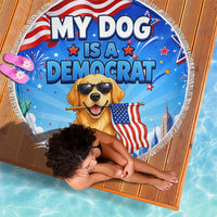 My Dog Is A Democrat Beach Blanket Golden Retriever Patriotic American Flag Graphic