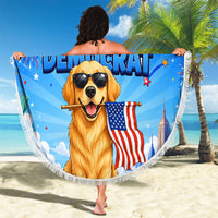 My Dog Is A Democrat Beach Blanket Golden Retriever Patriotic American Flag Graphic