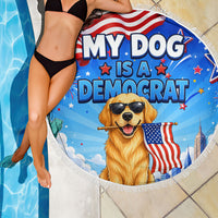 My Dog Is A Democrat Beach Blanket Golden Retriever Patriotic American Flag Graphic