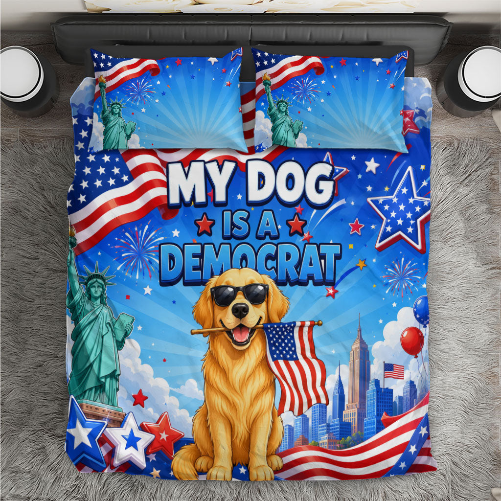 My Dog Is A Democrat Bedding Set Golden Retriever Patriotic American Flag Graphic