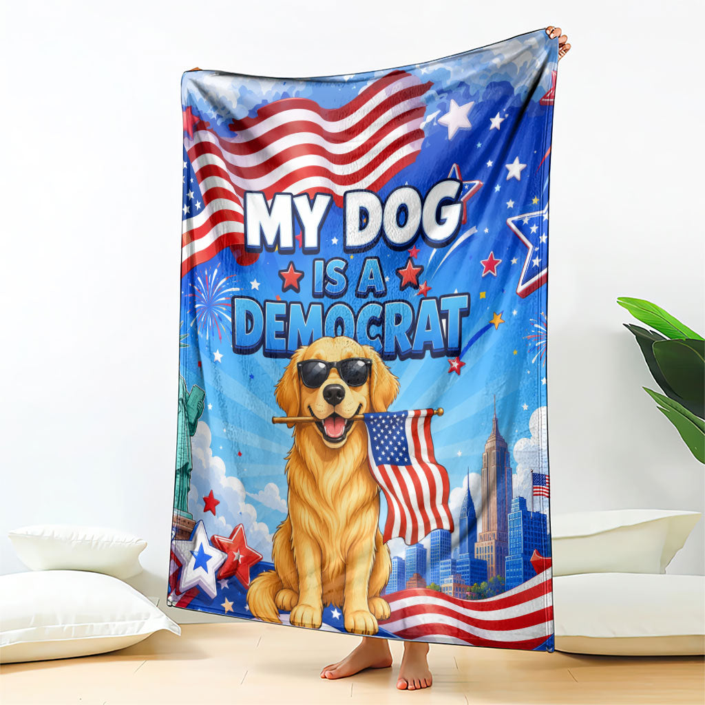 My Dog Is A Democrat Blanket Golden Retriever Patriotic American Flag Graphic