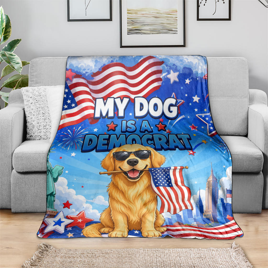 My Dog Is A Democrat Blanket Golden Retriever Patriotic American Flag Graphic