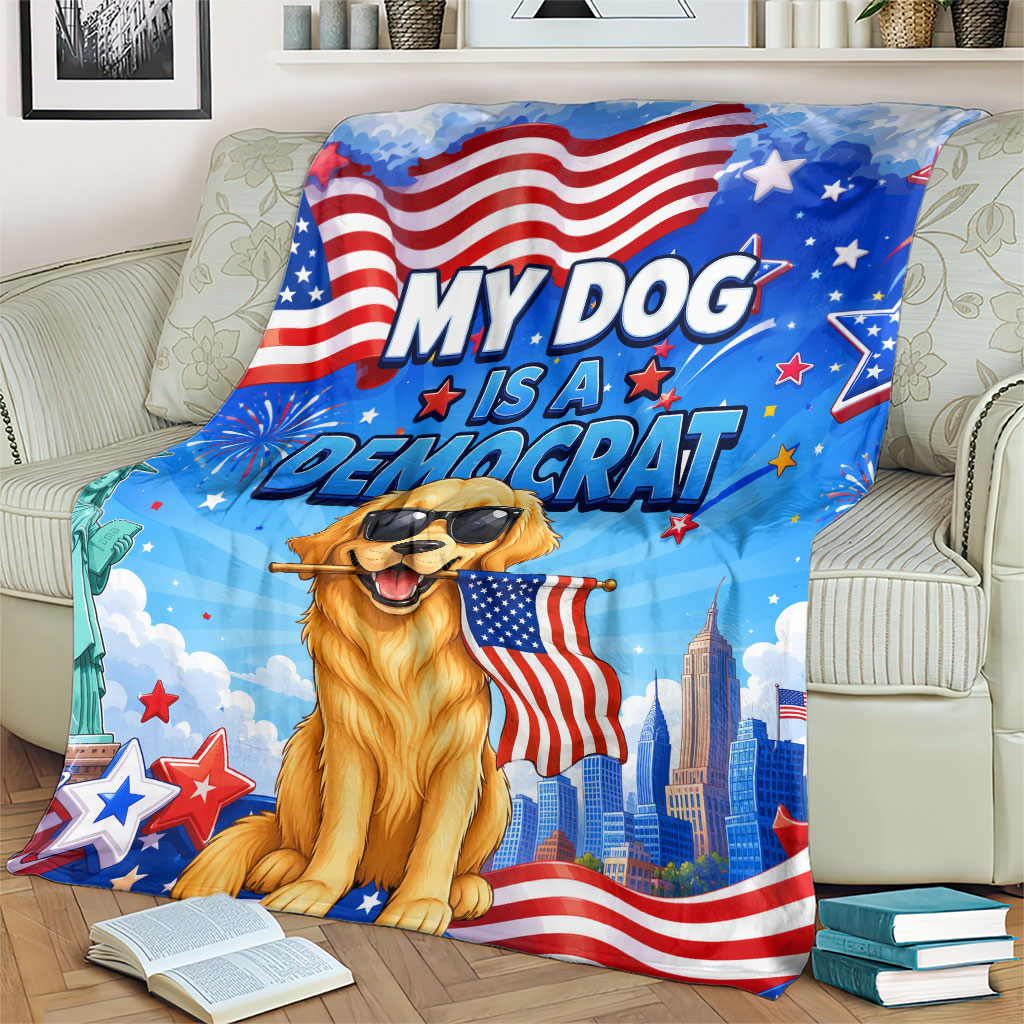 My Dog Is A Democrat Blanket Golden Retriever Patriotic American Flag Graphic