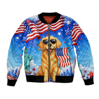 My Dog Is A Democrat Bomber Jacket Golden Retriever Patriotic American Flag Graphic