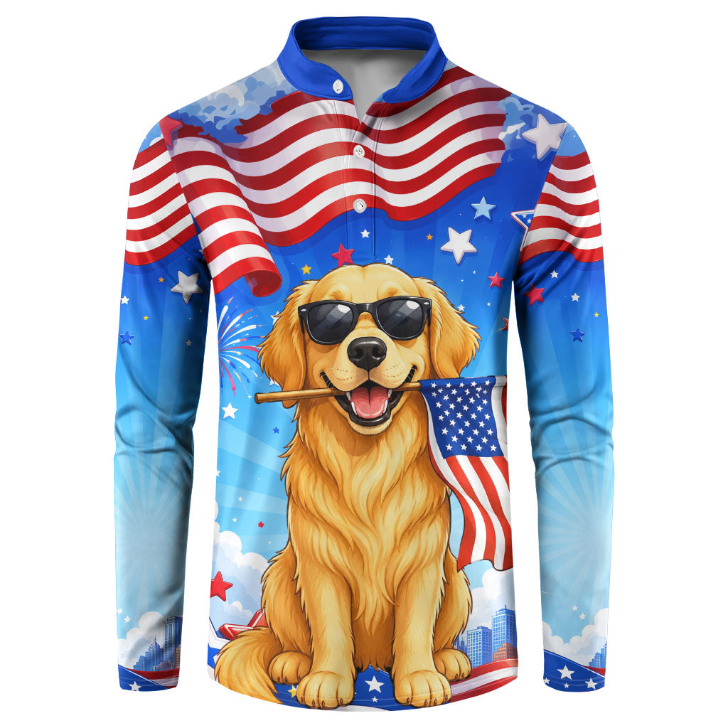 My Dog Is A Democrat Button Sweatshirt Golden Retriever Patriotic American Flag Graphic