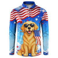 My Dog Is A Democrat Button Sweatshirt Golden Retriever Patriotic American Flag Graphic